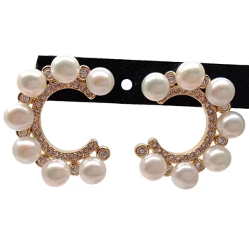 

Freshwater White Pearl Cubic Zirconia Pave C Type Stud Earrings