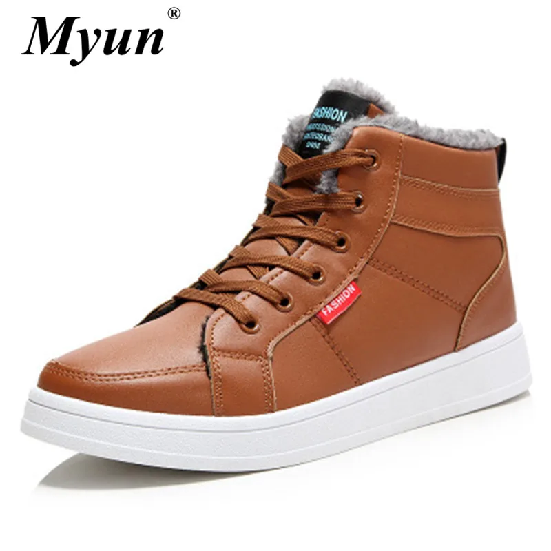 

High quality Fashion Men Winter Plush Keep Warm Snow Boots Men's Casual Work Ankle Boots Black Lace-Up High-top Flat Sneakers
