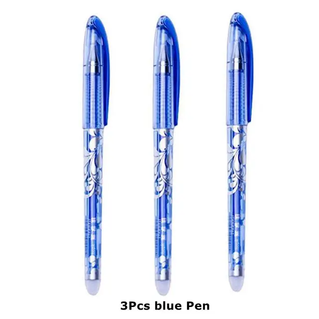 Erasable Pen Set 0.5mm Needle Bullet Tip Gel Ink Pens Refills Rods write erase Washable Handle for School Office Supplies 3Pcs Blue pen B