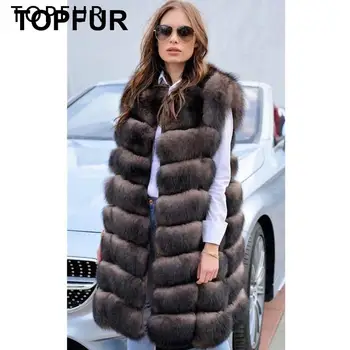 

TOPFUR 90cm Long Real Fur Vest For Women Winter Thick Fur Jacket Luxury Winter Natural Fox Fur Coat Outwear