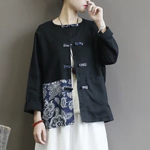 Оригинальная одежда, весеннее льняное свободное хлопковое пальто с длинными рукавами, традиционная китайская одежда для женщин