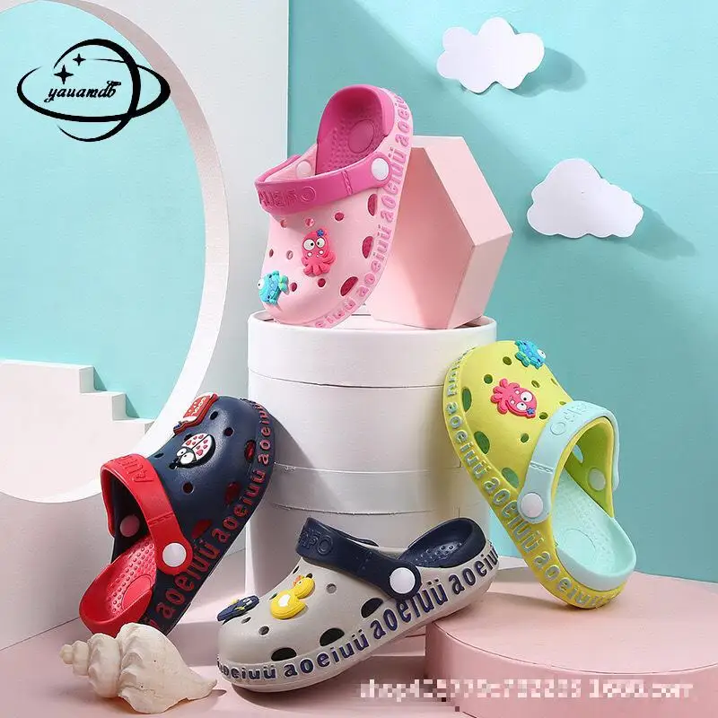 0-6y Kids Mules & Clogs Summer Boys Girls Sandals Flat Heel Cartoon Non-Slip Soft Beach Slippers Children Garden Shoes C12