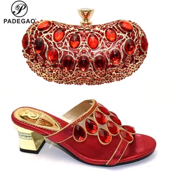 

Red Hot Selling Nigerian Party Shoe and Bag Sets African Shoes and Bags to Match Shoes with Bag Set with Shinning Crystal