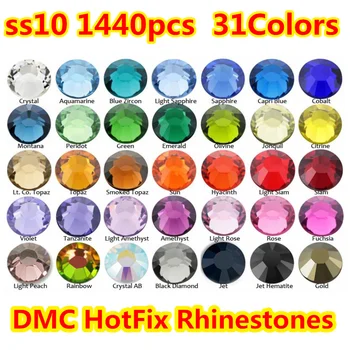 

1440pcs/bag SS10(2.7~2.9mm) 40 Colors DMC Flatback Crystals Hot Fix Rhinestones, Glass Strass Sewing & Fabric Garment Rhinestone