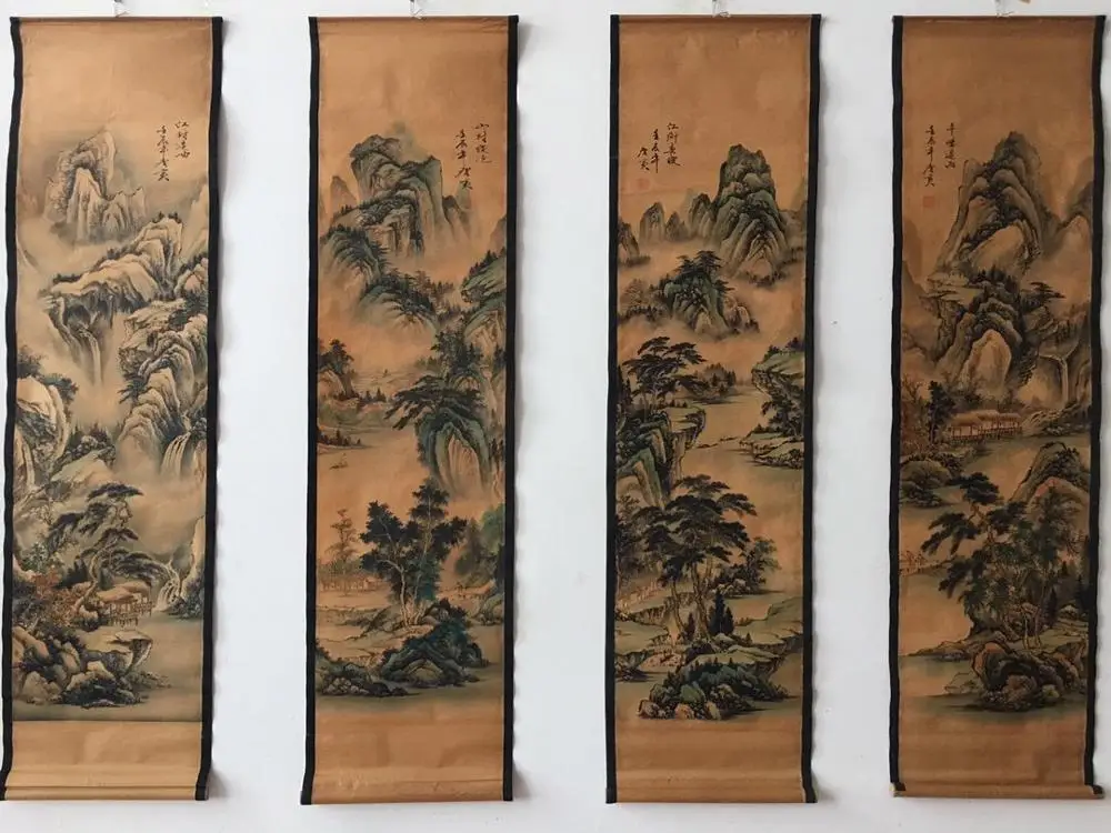 

Archaize calligraphy and painting,Tang bohu landscape painting, home and office, four screen decoration and hanging painting