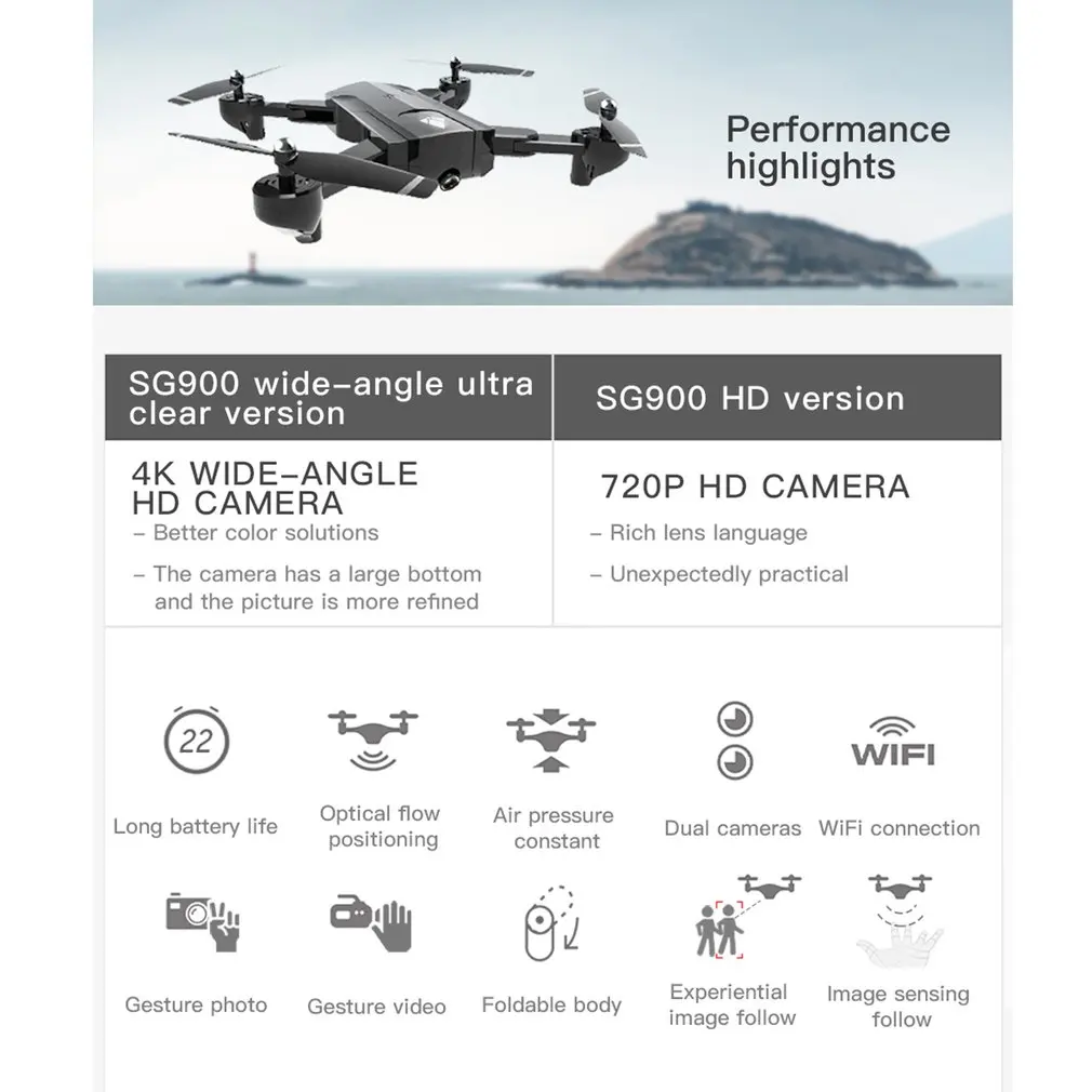 

SG900 Foldable RC Drone 2.4GHz WIFI FPV Drones Optical Flow Positioning RC Drone With 4K Camera & 1100mAh Battery
