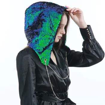 

Luxury Colorful Bling Sequin Head Scarf Headwraps Headband for Women Bling Metal Tassel Rope Windproof Hood Headpiece Headdress