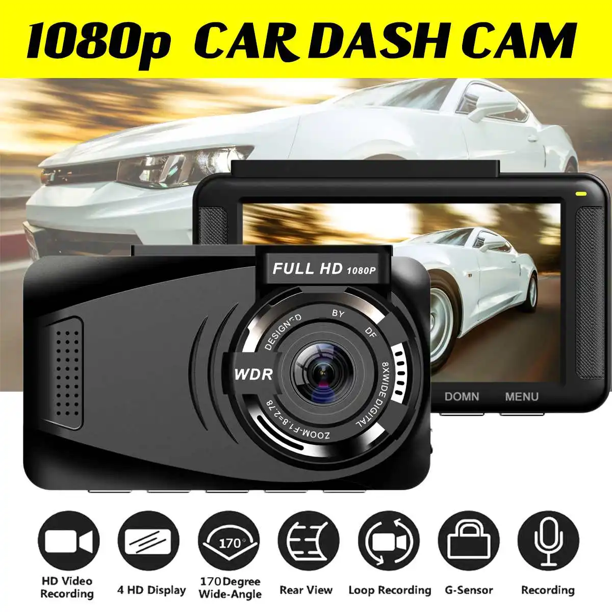 

Audew 1080P 4HD Car DVR Black G-sensor Dashboard Night Vision Camera Video touching screen Recorder Loop Recording Mini Dash Cam