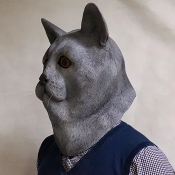 

2018 New Products High Sales Halloween Animal Latex Masks Grey Cat Full Face Mask Adult Cosplay