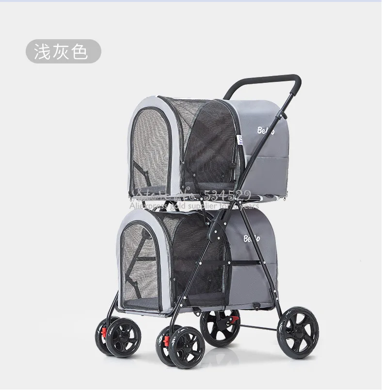 Foldable Doublelayer Pet Trolley Dog Cart Stroller Cage Fourwheeled