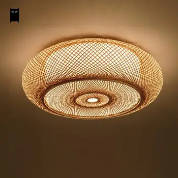 

Hand-woven Bamboo Wicker Rattan Round Lantern Shade Ceiling Light Fixture Rustic Asian Japanese Plafon Lamp Bedroom Living Room