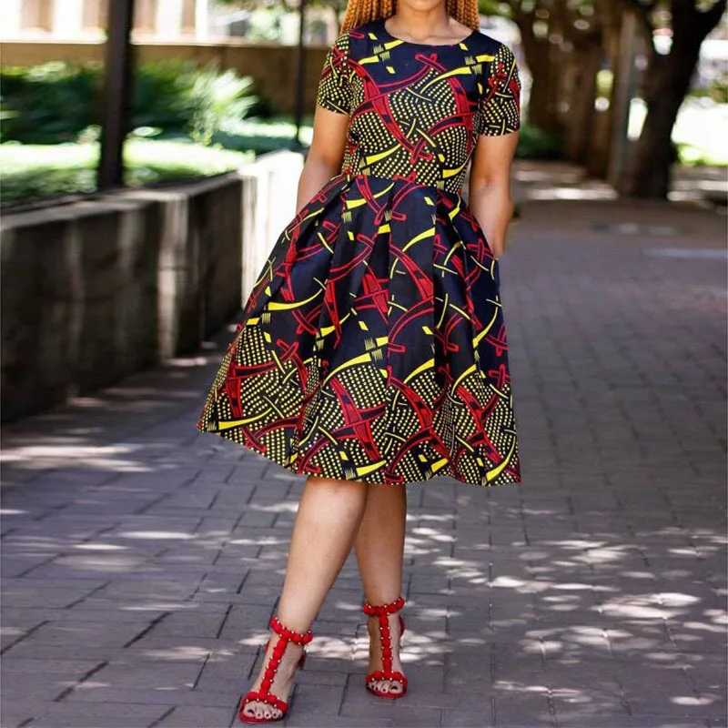 

Women Vintage Dress A Line Big Size Short Sleeve 2020 Summer Midi Dress Office Lady Vestidos Big Swing Dress Vestido De Mujer