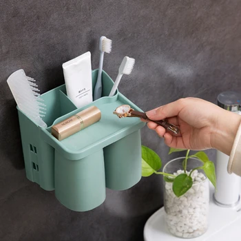 

Home magnetic mouthwash cup Wall-mounted toothbrush holder wash set bathroom punch-free toothbrush storage rack item rack