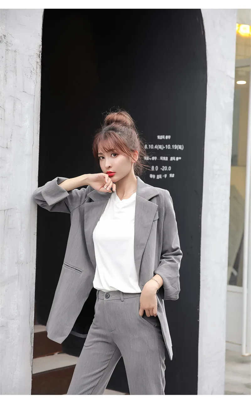 pearls fashion office set women 2 piece set long sleeve blazer autumn suit coat jackets ankle length pants suit