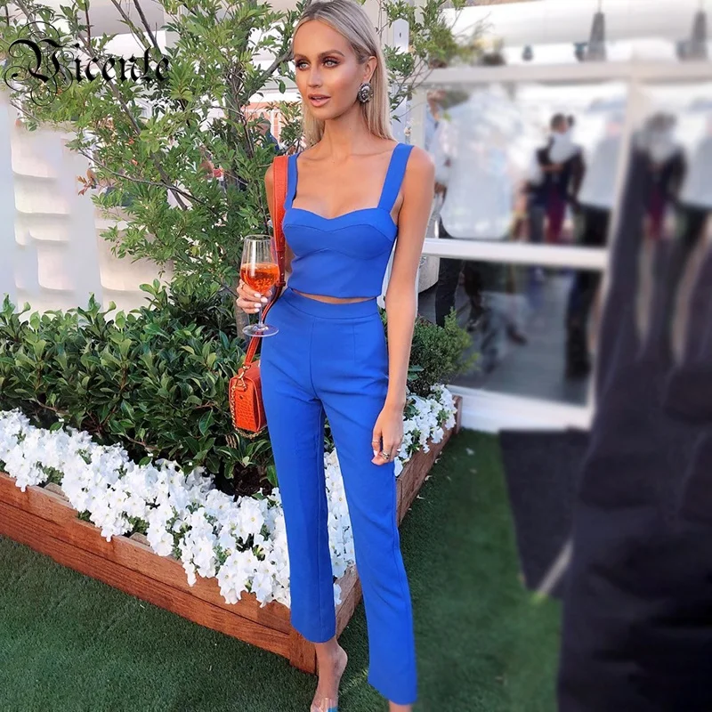 

Vicente All Free Shipping 2019 New Trendy Two Pieces Sets Spaghetti Strap Back Zipper Celebrity Party Pants Suit