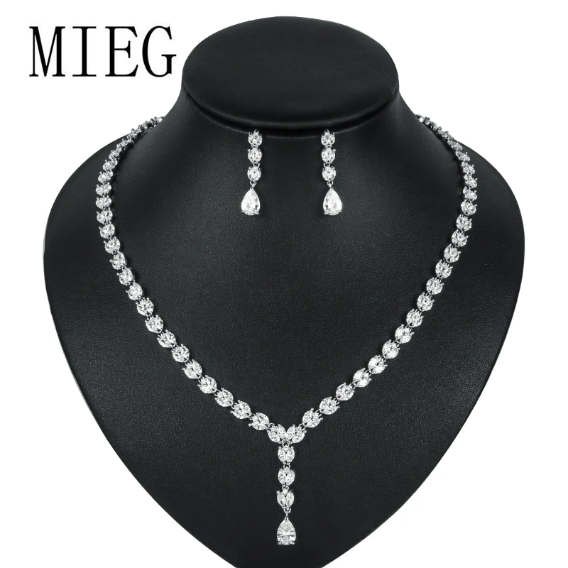 

MIEG Rose Gold / Silver Colors Plated Long Drop Cubic Zirconia CZ Crystal Wedding Jewelry Sets for Bride or Bridesmaid