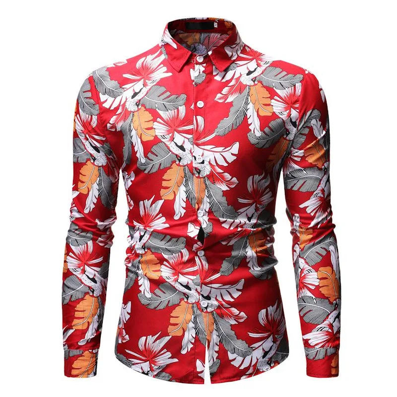 Осенние мужские рубашки, повседневная приталенная уличная одежда, блузка с принтом с музыкальными нотами, черная рубашка на пуговицах с отворотом, топы с длинными рукавами - Цвет: ML76-hong-se