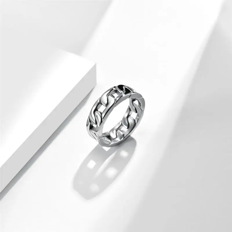 Chain Ring for Men Women Chic Minimalist Stainless Steel Hollow Out Rings Wedding Band Elegant Dainty Jewelry Couples Gift