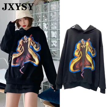 

JXYSY Women Hoodies Sweatshirts 2020 Harajuku Casual Cartoon Witch Print Long Sleeve Hooded Hoodies Female Pullover Tops