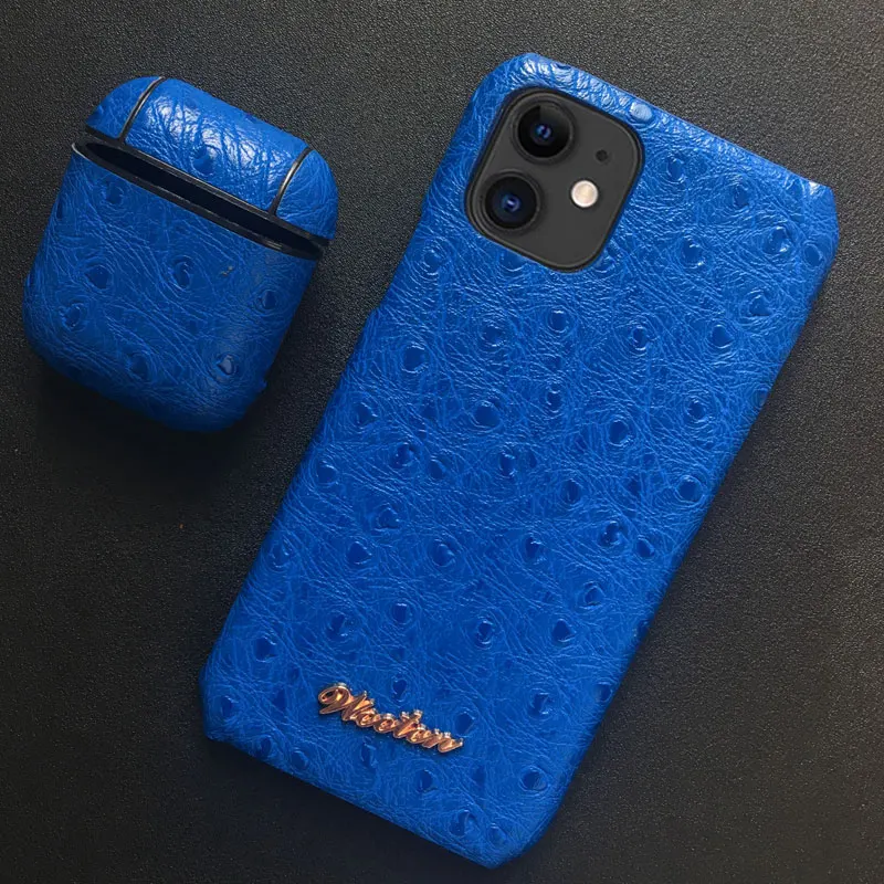 1 Set Blue Роскошный чехол из искусственной кожи страуса для iPhone 11 Pro Max XS 7 8 6 6S Plus X XR Жесткий Чехол для Airpods зарядный чехол для наушников s - Цвет: 1 Set Blue