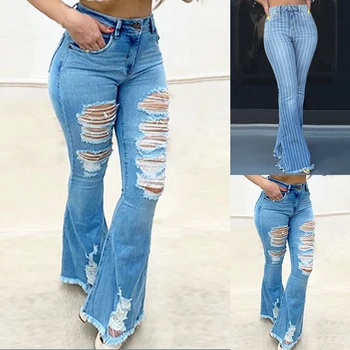 

New Womens Jeans Pants Skinny Stretch Denim Flare Pants Slim Elastic Lady Jeans High Waist Bell-bottomed Trousers Streetwear