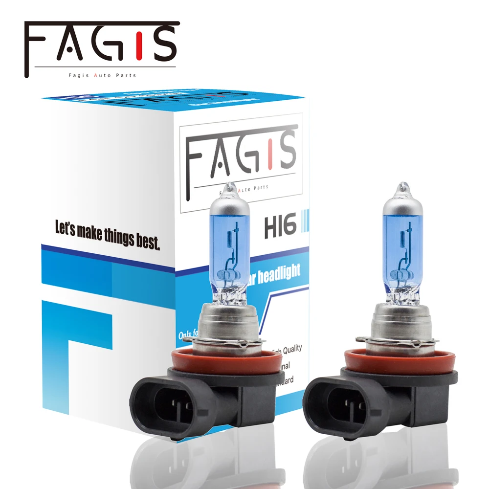 

Fagis 2 Pcs H16 12V 19W Super White PGJ19-3 Car Headlight 4800K Auto Halogen Bulb Car Lights Blue Quartz Glass