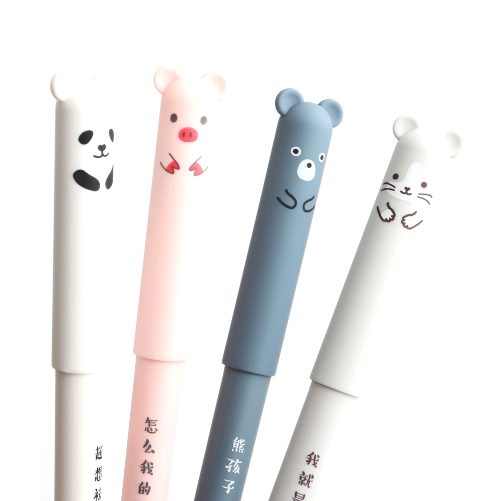 30+4 Pcs/set A Pen Kawaii Pig Bear Cat Mouse Erasable Gel Pen School Office Supplies Stationery Gift 0.35mm Blue Black Red Ink 4