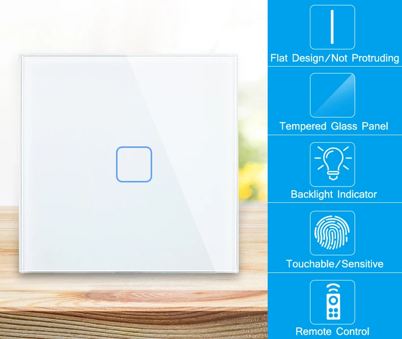 Switch home Remote Control Switch 1 Gang 1 Way Smart Wall Touch Switch LED Indicator black 3 color Crystal Glass Switch