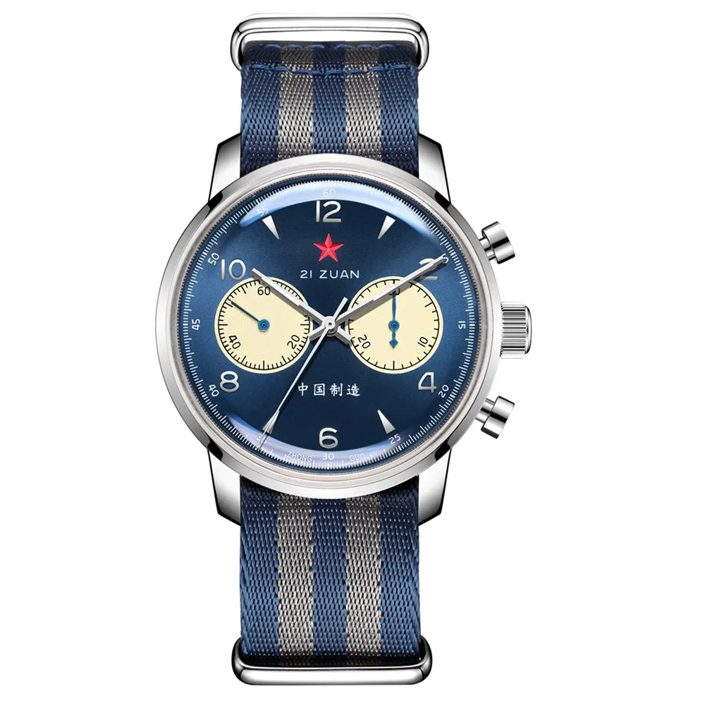 Latest RED STAR 42mm Chronograph Men's Blue Panda Version