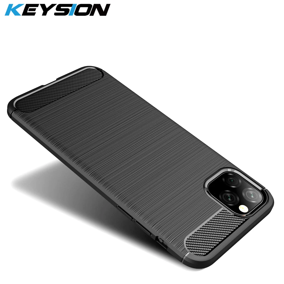 KEYSION Phone Case for iPhone 11 Pro Max Carbon Fiber Soft TPU Silicone Shockproof Back Cover 2019 New |