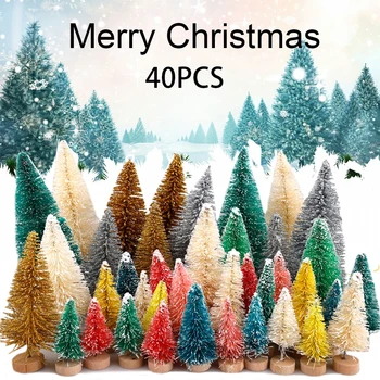 

40Pcs Set Mini Multicolor Pine Trees Set Sisal Snow Frost Trees Wood Base Micro Landscape Decorations