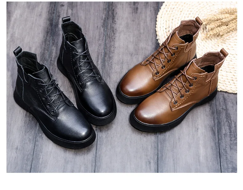 Fujin/высококачественные женские ботинки из мягкой натуральной кожи на шнуровке; сезон осень-зима; теплая Женская обувь с Плюшевым Мехом; ботильоны на платформе