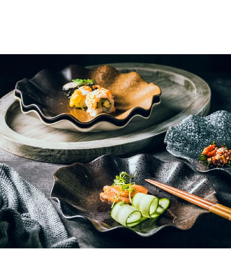 1 PC Japanese Style Ceramic Flat Plate Lotus Leaf Dessert Plate Western Dish Dumplings Flat Pancake Dish Dinner Plate Tableware