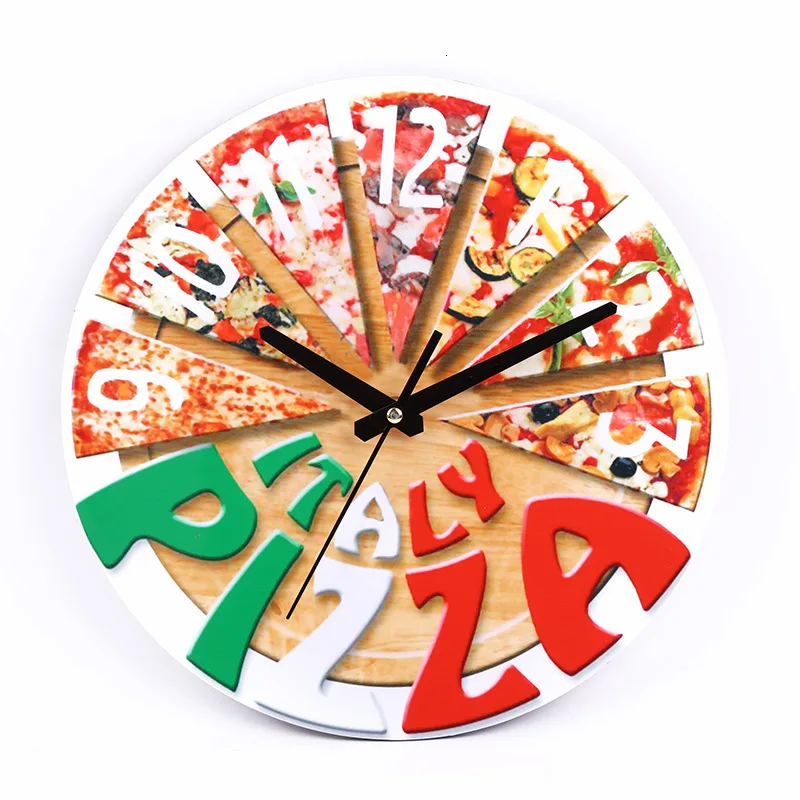 Оригинальные часы деревянные немой гостиной круглые Настенные часы кухня пицца Северная Европа часы и часы