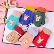 Детские зимние теплые перчатки для мальчиков и девочек, вязаные перчатки с лосем, варежки с толстой веревкой, рождественские варежки с оленем для От 2 до 7 лет