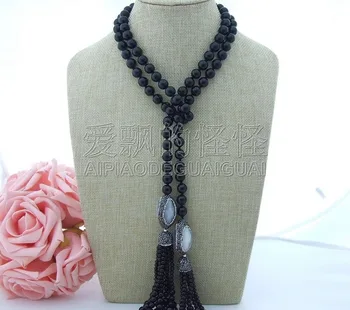 

N072403 41'' Round Onyx Long Necklace CZ Connector