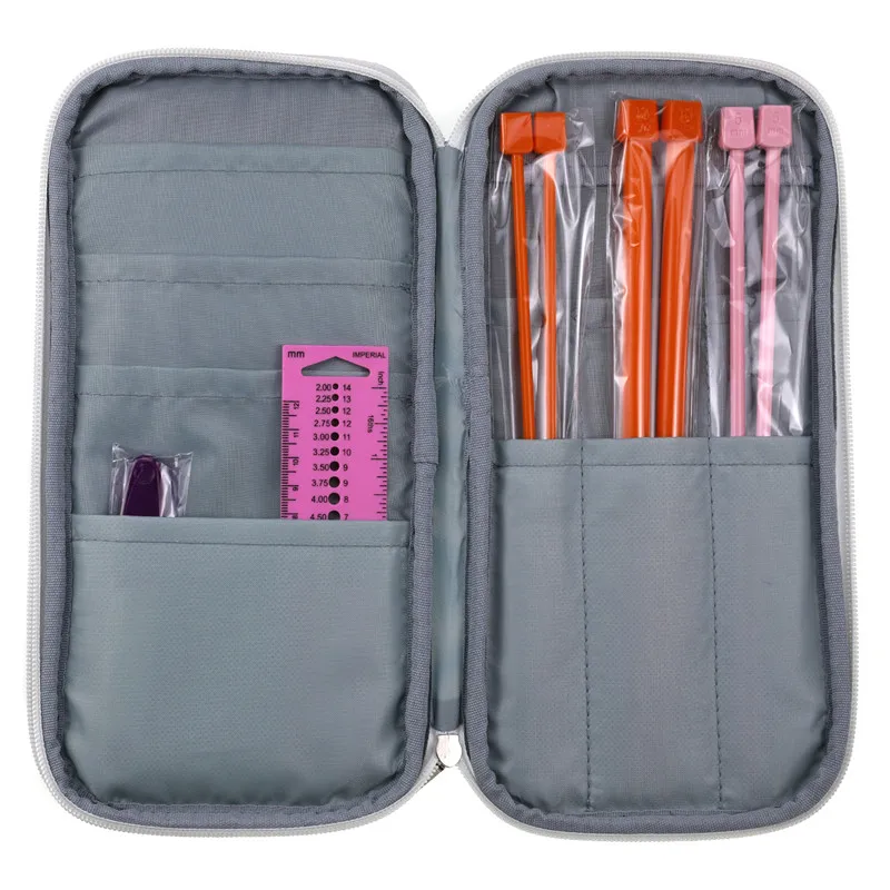 Knitting Needles Hooks Set 14pcs Straight Knitting Needles 12pcs Small Lace Crochet Needles Hook Sewing Accessories Kit with Bag (9)