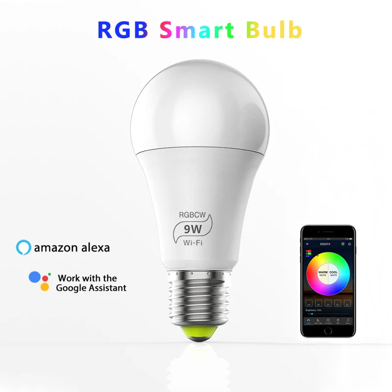 

Magic 9W E27 RGB WIFI Led Smart Bulb Light Wireless Smart Home Automation Lamp 85-265V bulb Work with ALexa Amazon Google Home