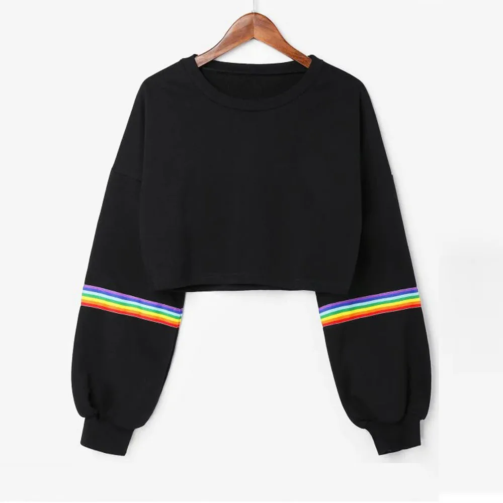 

Coat women's sweatshirt худи hoodies толстовки sports Long Sleeve Striped Crop Short Sweatshirt Jumper Black Pullover Top h4