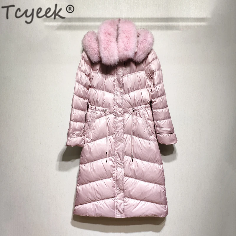 Женский длинный пуховик Tcyeek зимний на утином пуху толстые теплые куртки с