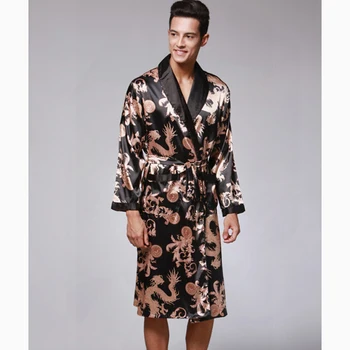 

Luxury Men Clothing Sleepwear Bathrobe Hooded Robe Silk Robes Bath Long Sleeve Nightgown Silky Gown Loose Pajamasgowns Mens