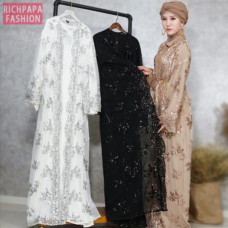 Sequin abaya кимоно турецкий хиджаб мусульманское платье халат Дубай Кафтан Абая для женщин Кафтан Турция Исламская одежда Djelaba Femme