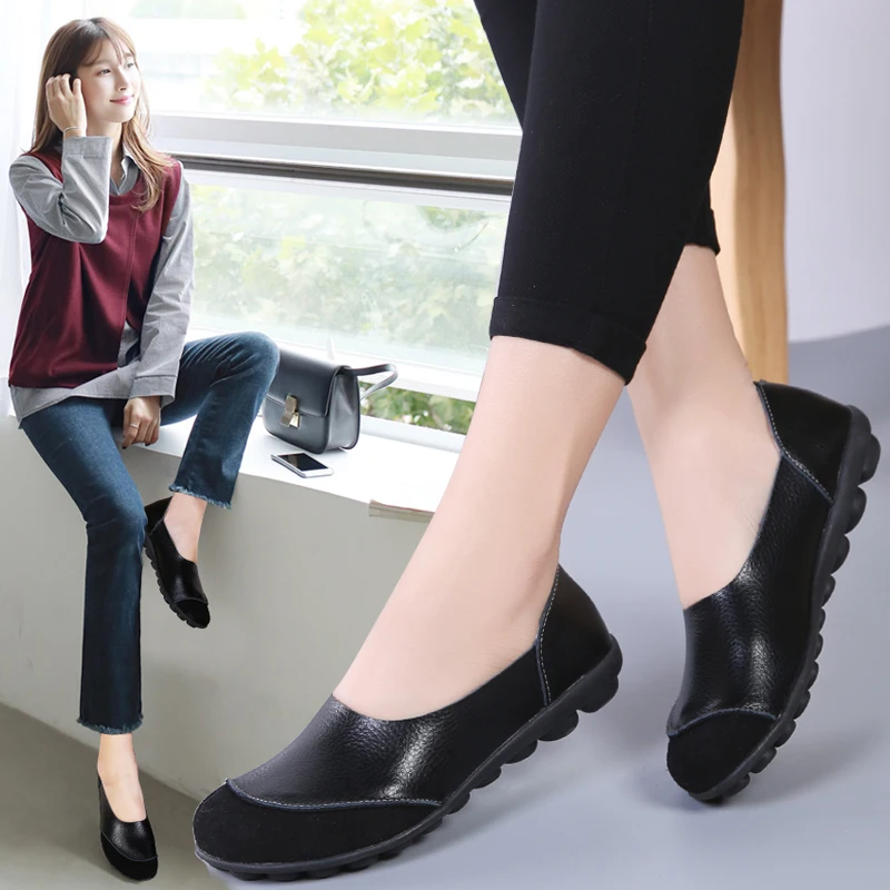 

Women Ballet Shoes Flats Cut Out Leather Breathbale Moccains Women Boat Shoes Ballerina Ladies Shoes female cutout slip casual