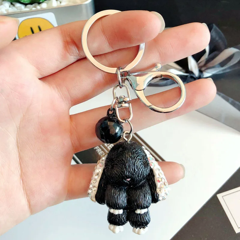 Black Silver Милый Хрустальный брелок для ключей кролик Банни Женский Шарм сумка брелок кукла автомобиль кольцо для ключей вечерние ювелирные изделия в подарок 3066 - Цвет: Black Silver