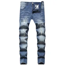 

Mens Ripped Jeans Pants Fashion Slim Denim Trousers Men's Jeans with Small Feet Multicolor