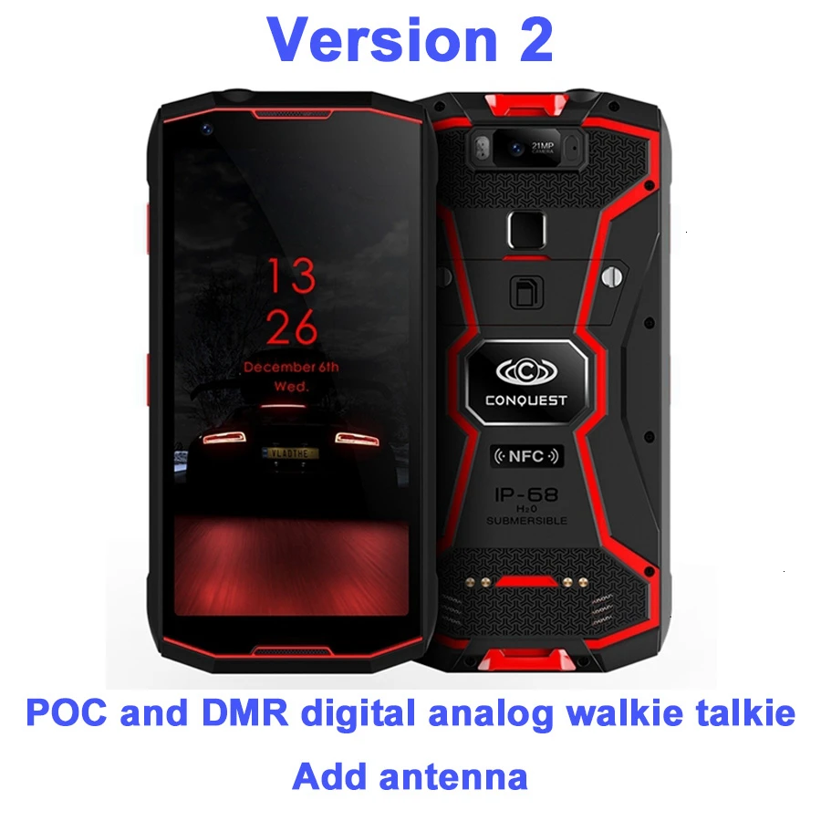 Conquest S12 pro 6 ГБ+ 128 ГБ 8000 мАч NFC IP68 водонепроницаемый ударопрочный мобильный телефон 5,9" Android 8,1 Восьмиядерный 4G Прочный смартфон - Цвет: Add antenna DMR