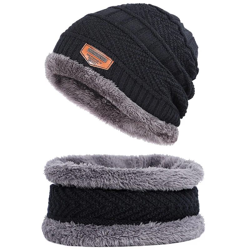 

Unisex Fashion Winter Thick Warm Knitted Hat Beanie Hat Fleece Lined Neck Warmer Scarf Set For Snowboard Skiing Skating