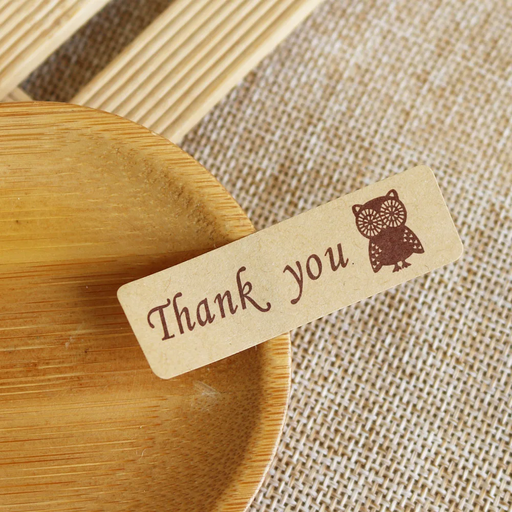 

100PCS Thank You Owl Design Paper Sticker Labels Gift Bag Box Sealing Stickers for Wedding Party Christmas Decoration