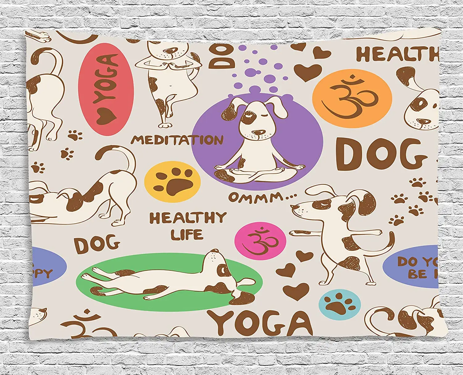 

Dog Lover Decor Collection Funny Pattern With Cartoon Dog Doing Yoga Position Tapestry