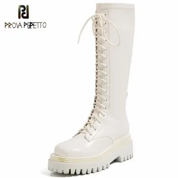 

Prova Perfetto Crude Heel Botas Feminina Height Increasing Sexy Cross-tied Shoes For Women High Quality Round Toe Short Boots
